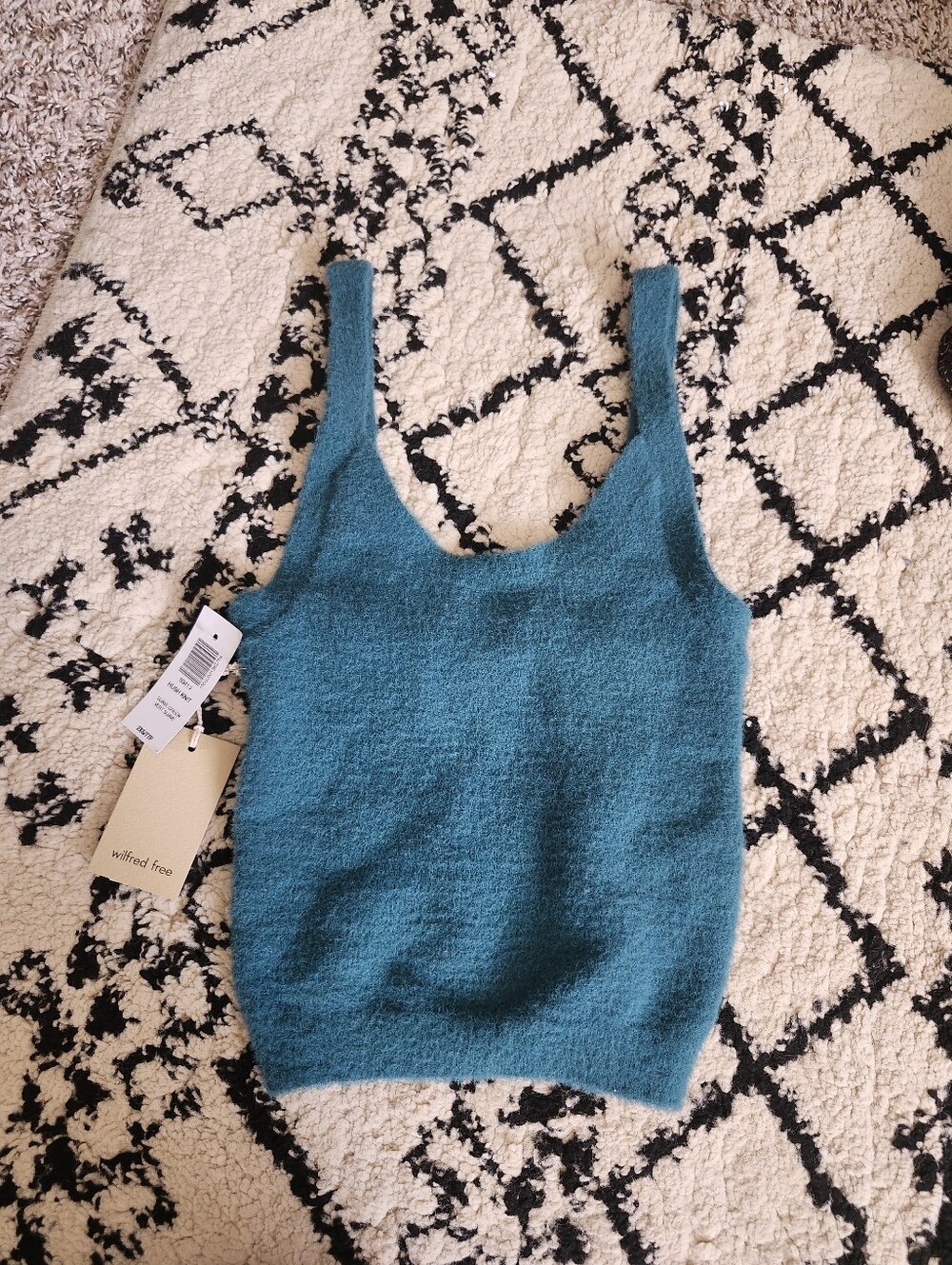 Wilfred Teal Knit Fuzzy Tank Cropped Xxs